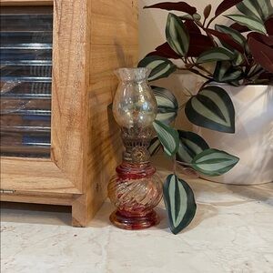 Vintage Glass Oil Lamp with Red and Gold Accents